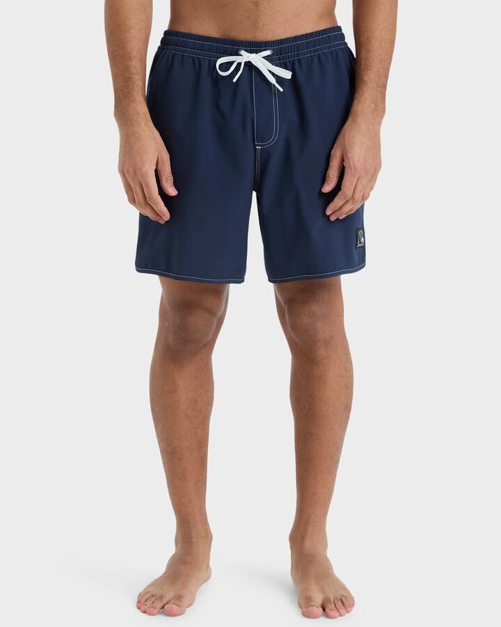 Image of a model wearing Shorts. Product name - Quiksilver Mens Original 18" Swim Shorts Dark Navy in Dark Navy colour by brand - Quiksilver
