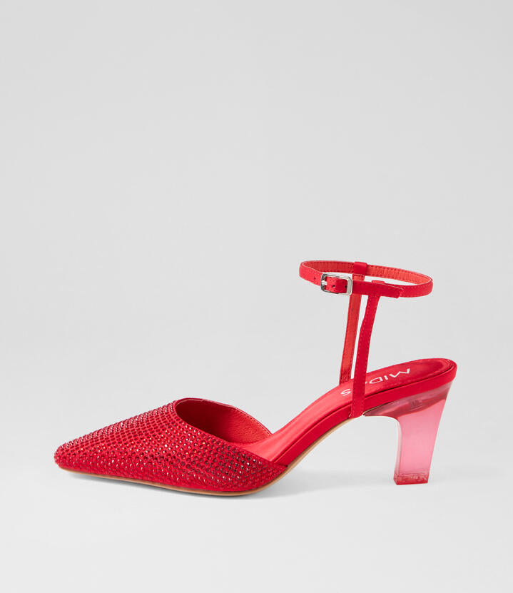 Image of Sandals. Productname: Fije Red Satin Sandals in RED colour by brand - MIDAS