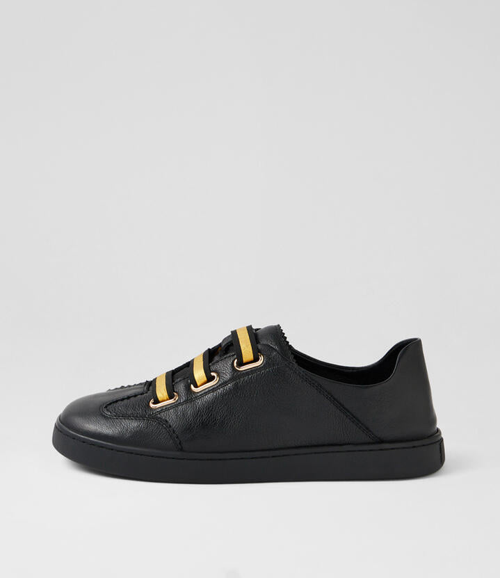 Image of Sneakers. Productname: Niva Black Leather Sneakers in BLACK-BLACK SOLE colour by brand - MIDAS