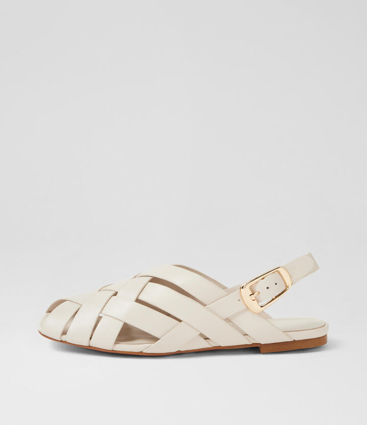 Image of Sandals. Productname: Brassy Cream Leather Sandals in Cream colour by brand - MOLLINI