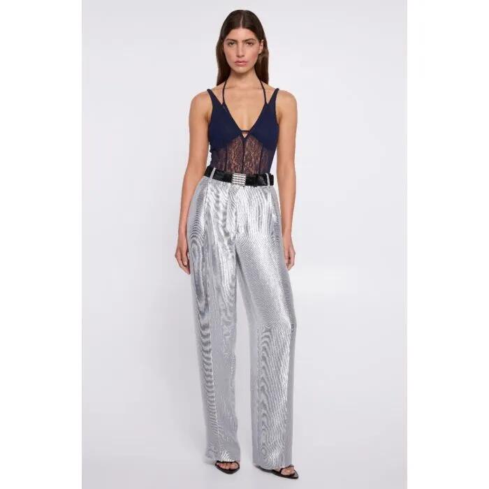 Image of a model wearing Pants. Productname: Fancie Pant in Silver colour by brand - sass and bide