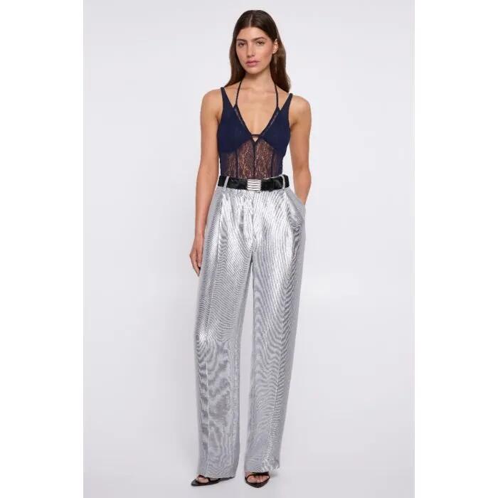 Image of a model wearing Tops. Productname: Amuse Lace Bodysuit in NAVY colour by brand - sass and bide