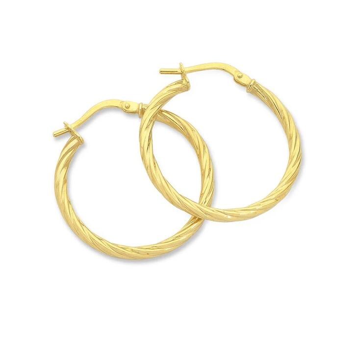 Image of Earrings. Productname: 20mm Twist Hoop Earrings in 9kt Bonded Yellow Gold in Gold colour by brand - Bevilles