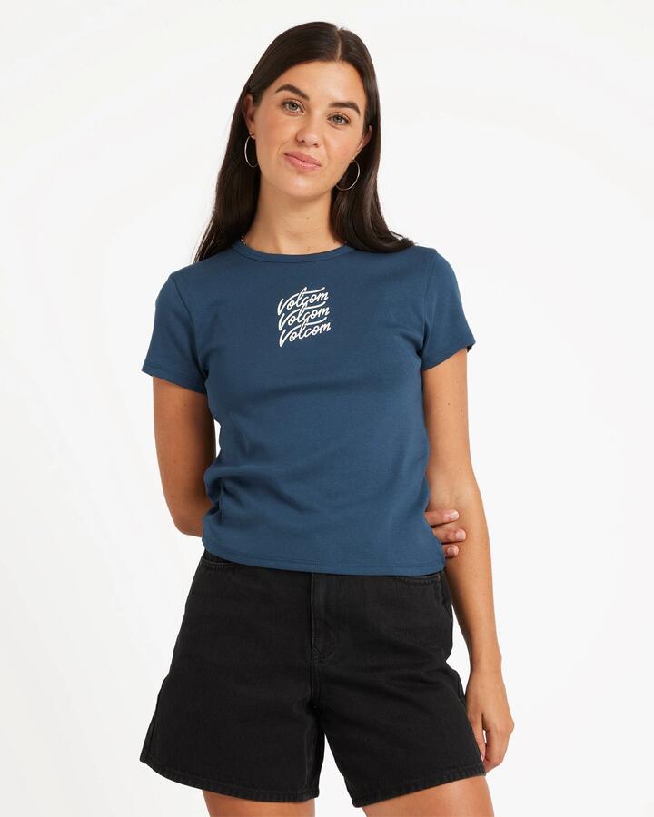 Image of T-Shirts. Product name - Volcom Womens Have A Clue T-Shirt Deep Blue in Deep Blue colour by brand - Volcom
