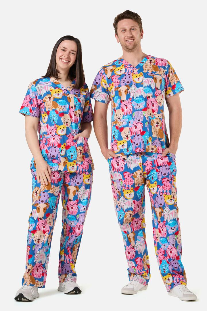 Image of a model wearing Uniforms & Workwear. Product name - Puppy School Scrub Set in Navy colour by brand - Gorman