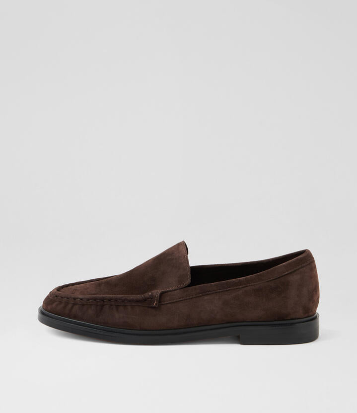 Image of Flats. Product name - Graysse Dark Choc Suede Loafers in Dk Choc colour by brand - MIDAS