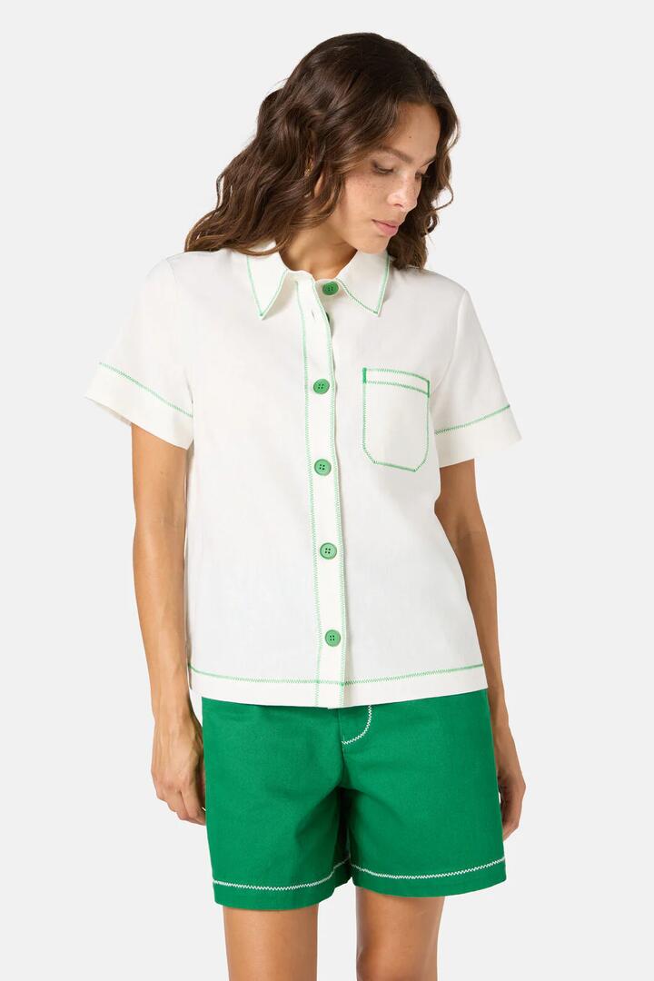 Image of a model wearing Tops. Productname: Twist And Stitch Shirt in White colour by brand - Gorman