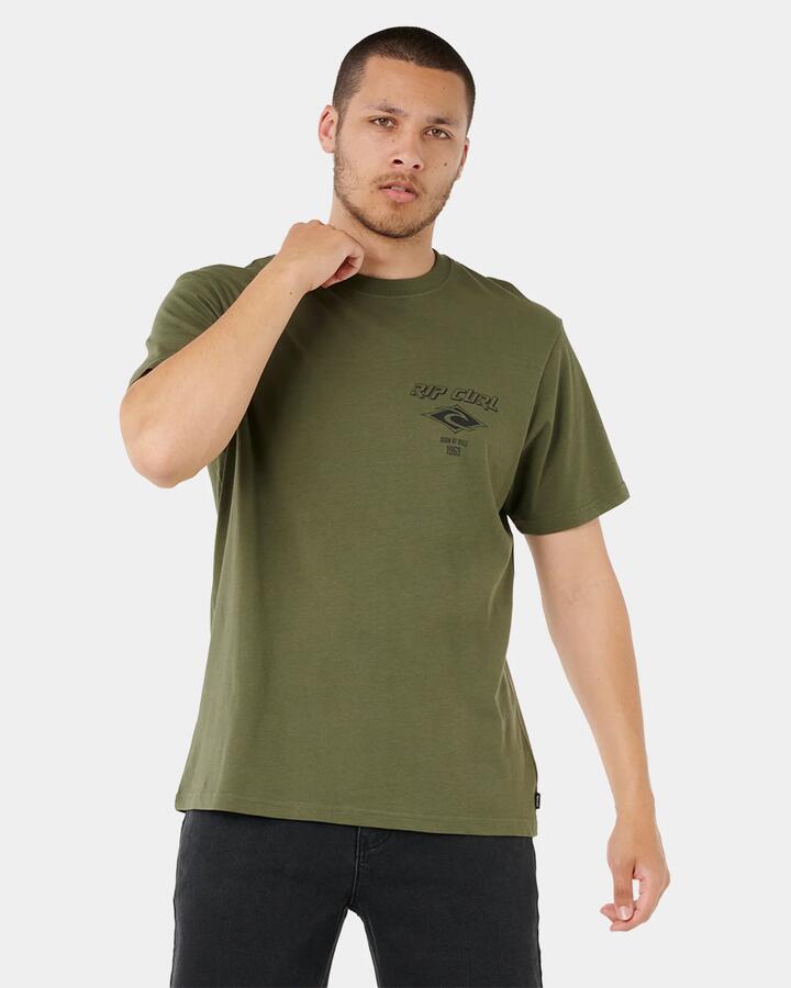 Image of T-Shirts. Product name - Rip Curl Mens Fade Out Icon T-Shirt Cactus in Cactus colour by brand - Rip Curl