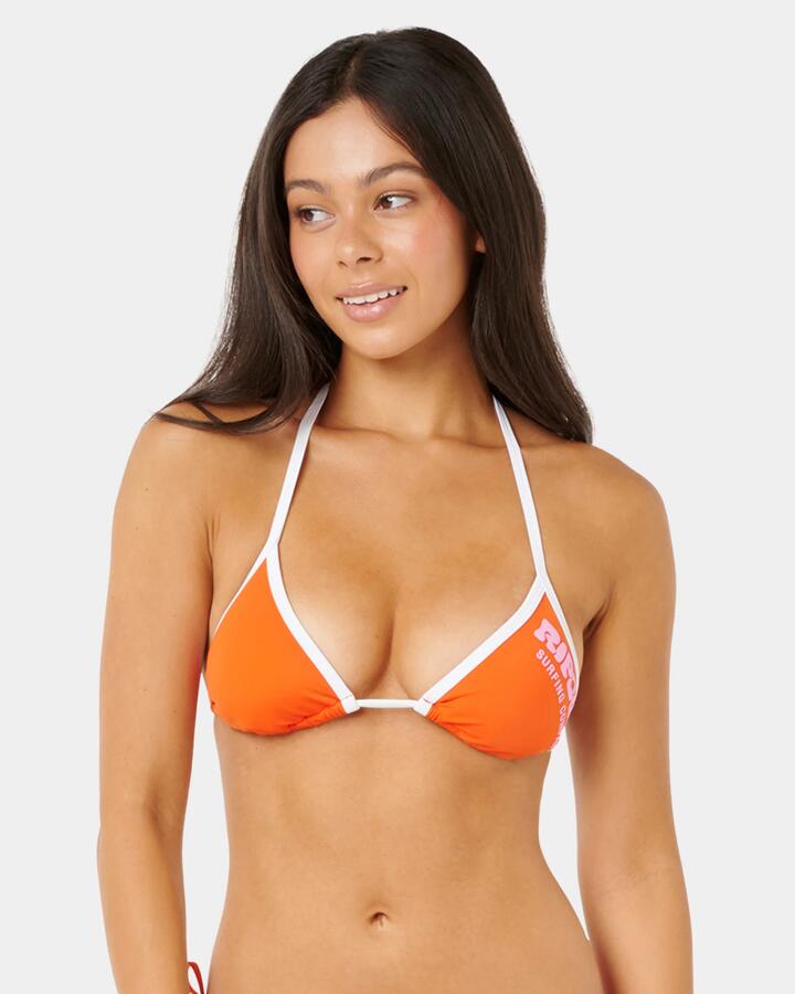 Image of Swimwear. Product name - Rip Curl Womens Surf Puff Sliding Tri Bikini Top Orange in Orange colour by brand - Rip Curl