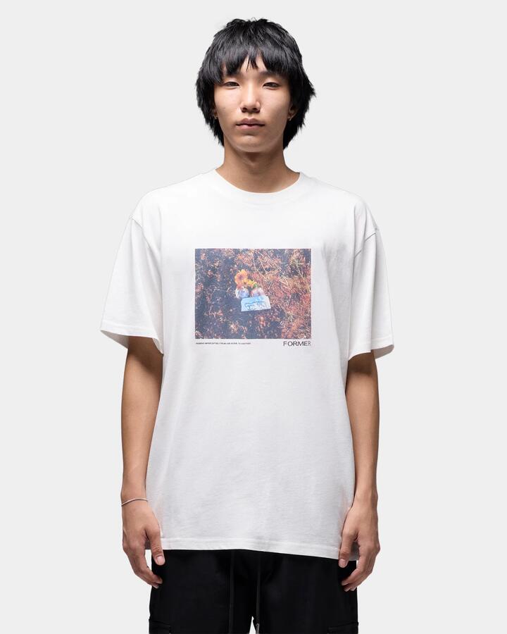 Image of a model wearing Tops. Productname: former Mens Cache T-Shirt Oyster - in Oyster colour by brand - Former