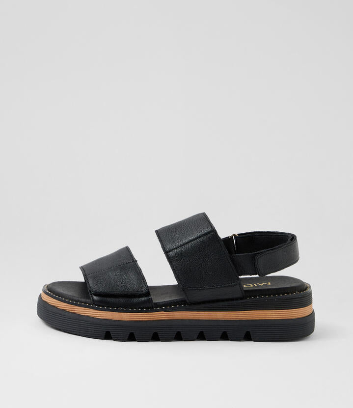 Image of Sandals. Productname: Shani Black Leather Sandals in BLACK colour by brand - MIDAS