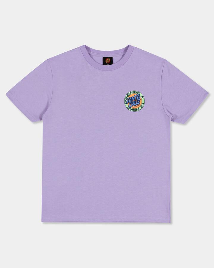 Image of a model wearing Tops. Productname: santa Cruz Girls 8-16 Mfg Retro Dot Reversible T-Shirt Lavender - in Lavender colour by brand - santa Cruz