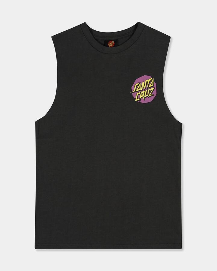 Image of a model wearing Tops. Productname: santa Cruz Boys 8-16 Meek Scratched Slasher Muscle Onyx - in Onyx colour by brand - santa Cruz