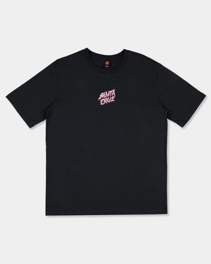Image of a model wearing Tops. Productname: santa Cruz Mens Sc Meek Og Slasher T-Shirt Off Black - in Off Black colour by brand - santa Cruz