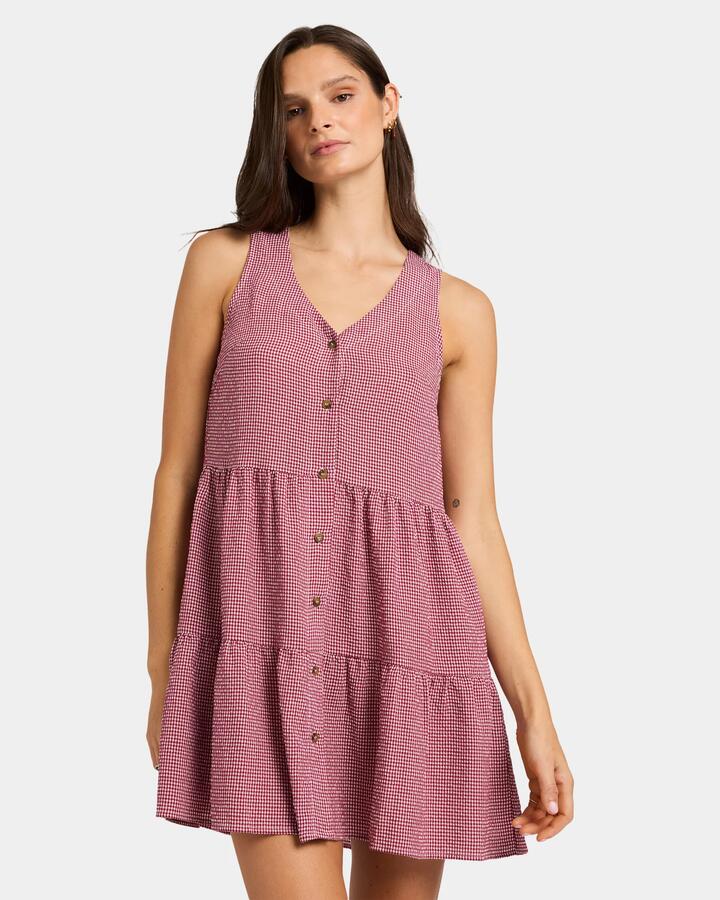 Image of Dresses. Product name - Nunui Womens Trinity Gingham Dress Red in Red colour by brand - Nunui