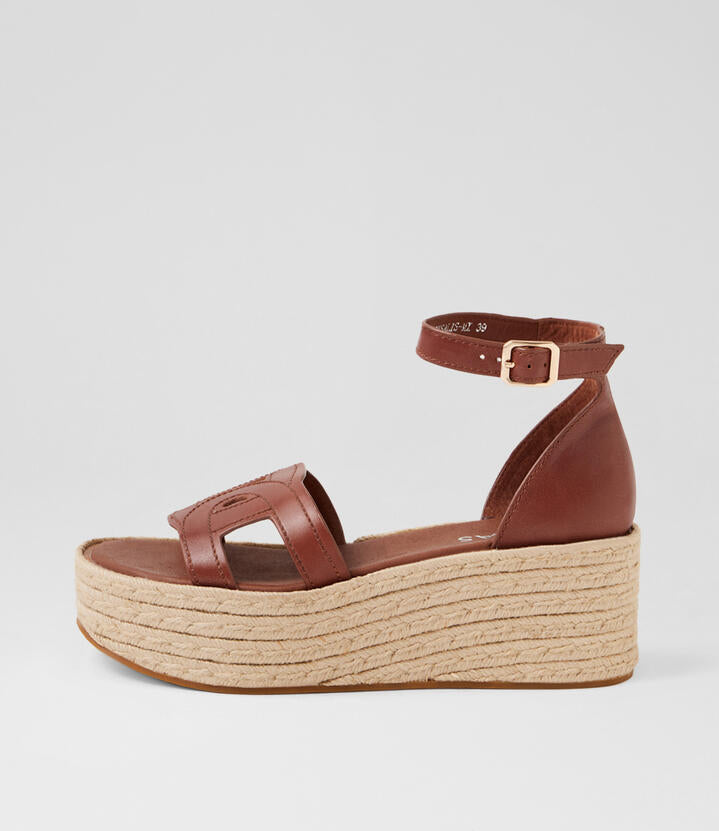 Image of Sandals. Productname: Crysalis Walnut Leather Sandals in Walnut colour by brand - MIDAS