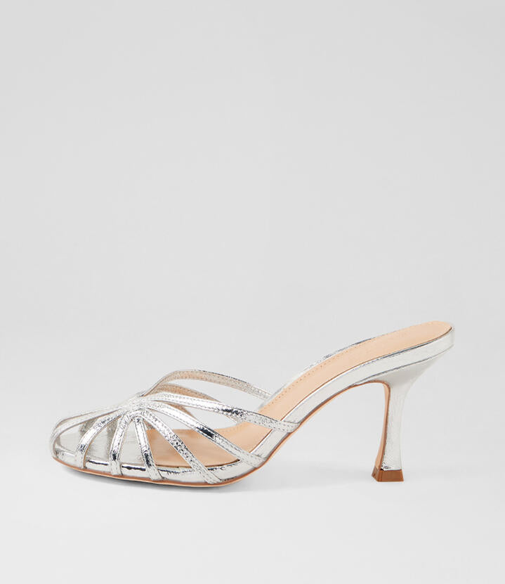 Image of Sandals. Productname: Perry Silver Crinkle Leather Sandals in SILVER colour by brand - MOLLINI