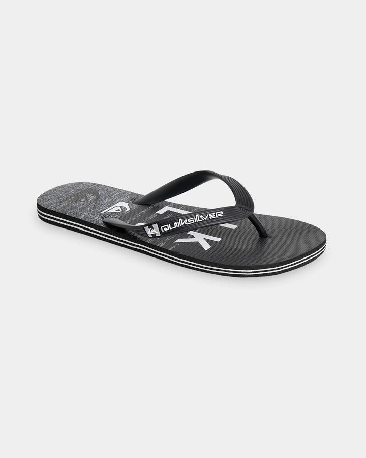Image of Sandals. Product name - Quiksilver Mens Moncata Wordmark Thongs Black/Grey in Black/Grey colour by brand - Quiksilver
