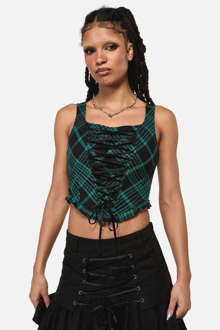 Image of Lingerie. Productname: Conjuring Goth Tartan Corset in Black colour by brand - Black Friday