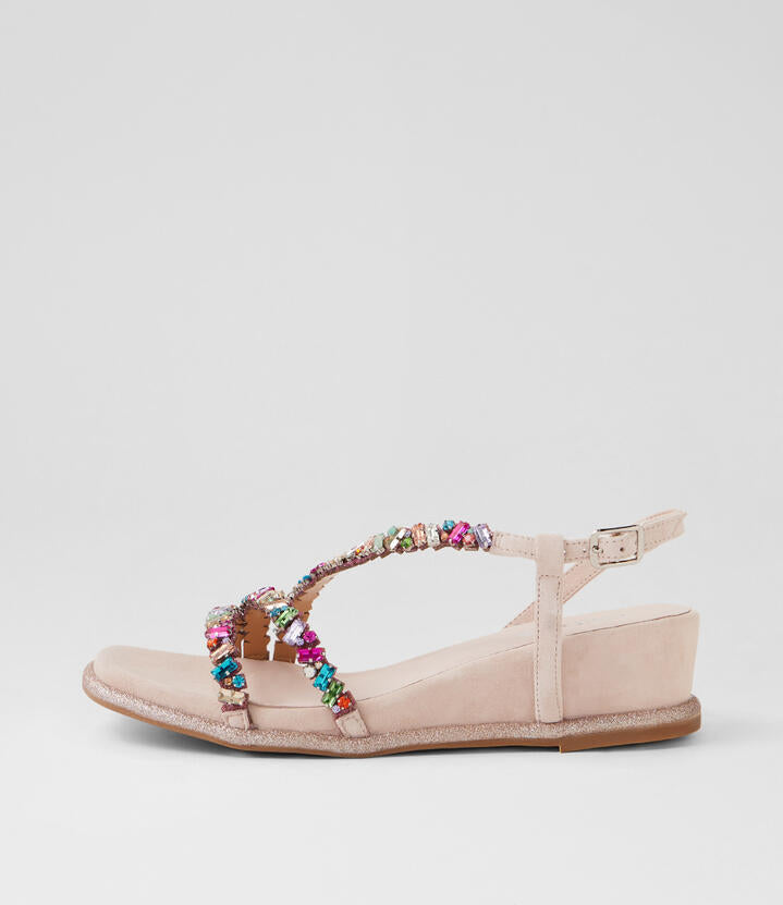 Image of Sandals. Productname: Betsy Nude Multi Suede Jewels Sandals in Nude-Multi colour by brand - MIDAS