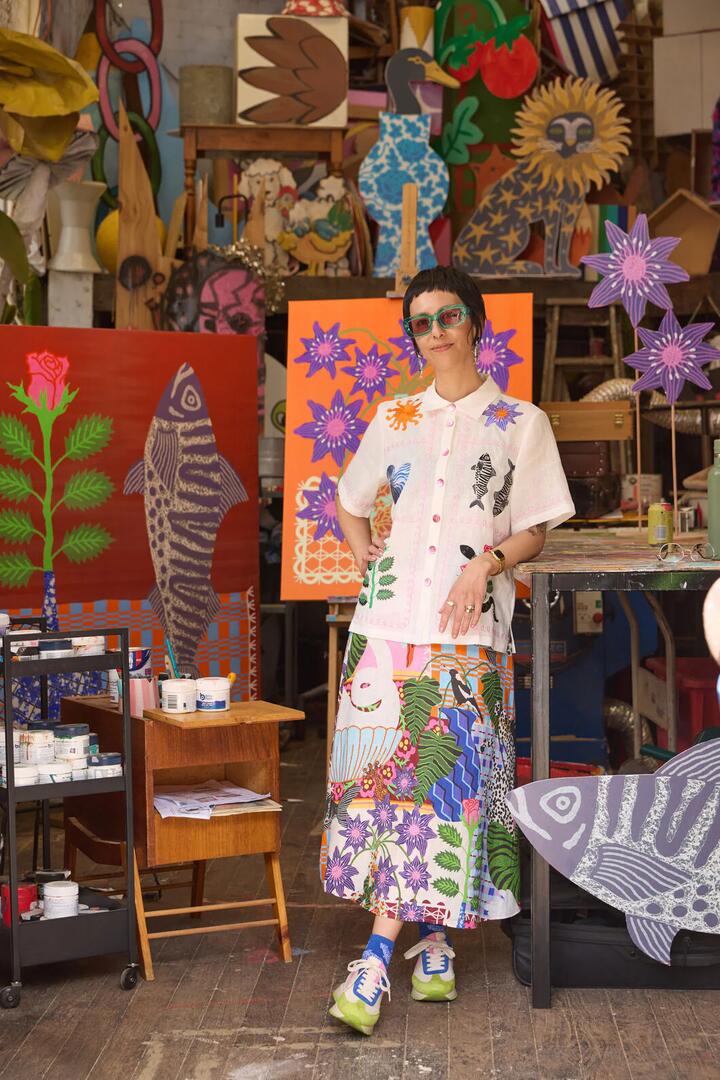 Image of a model wearing Skirts. Product name - All Things Linen Skirt in Print colour by brand - Gorman