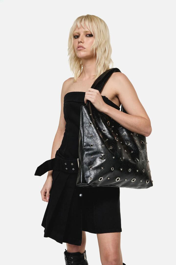 Image of Bags. Productname: Stud and Eyelet Tote Bag in Black colour by brand - Dangerfield