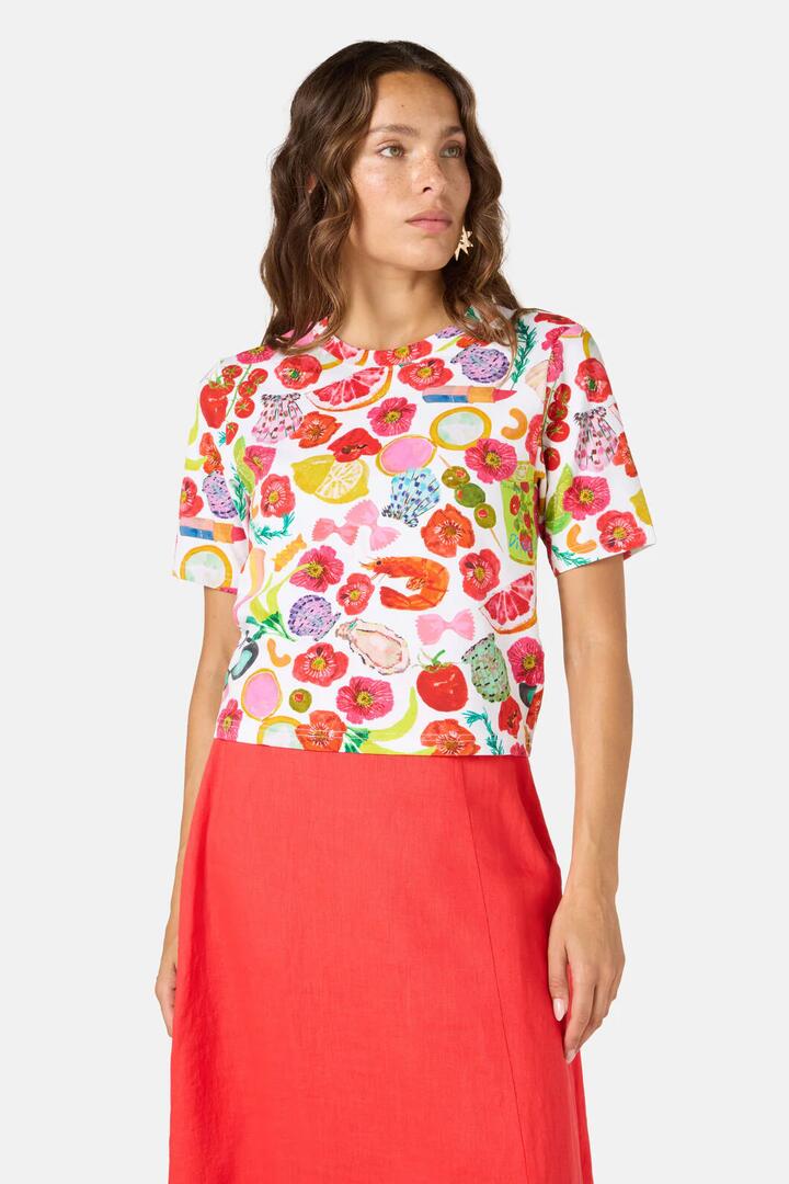 Image of T-Shirts. Product name - Antipasto Print Crop Tee in Print colour by brand - Gorman