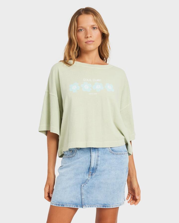 Image of T-Shirts. Product name - Roxy Womens Soul Surf T-Shirt Sage in Sage colour by brand - Roxy