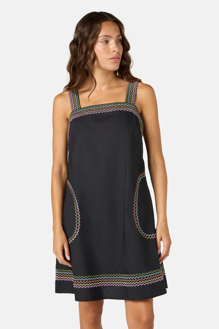 Image of Dresses. Product name - Stitch Riff Swing Dress in Black colour by brand - Gorman