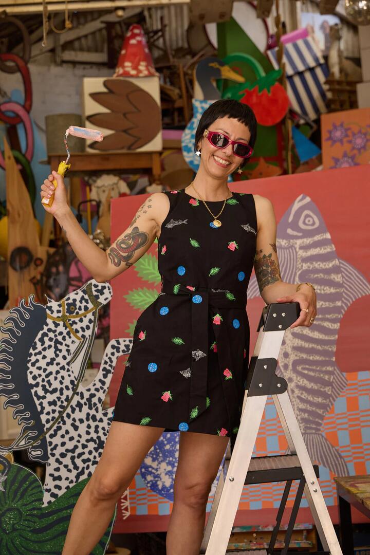 Image of Bodysuits. Product name - Gone Fishing Print Playsuit in Black colour by brand - Gorman