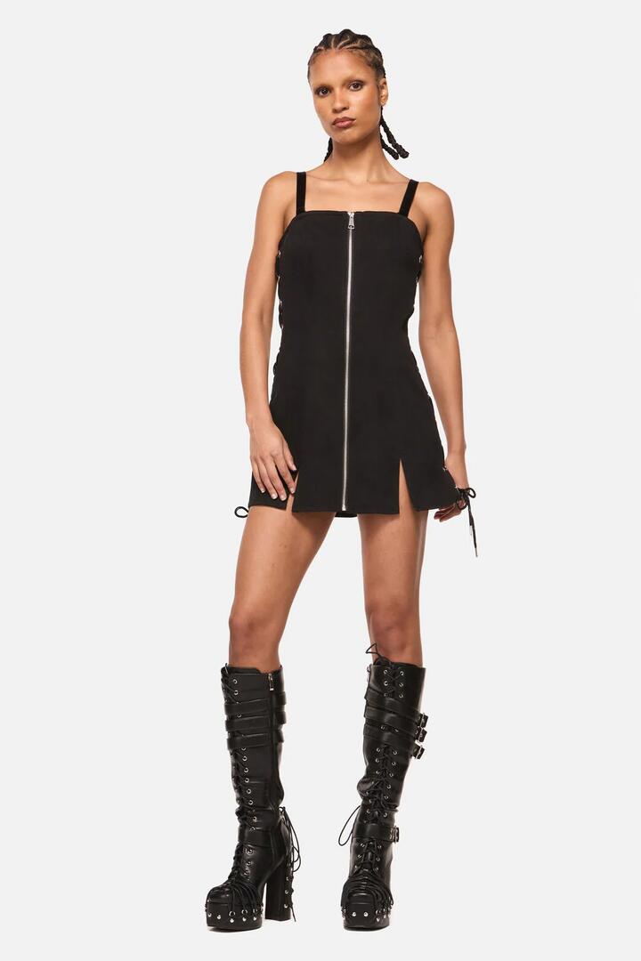 Image of Dresses. Product name - Thunder Denim Zip Mini Dress in Black colour by brand - Black Friday