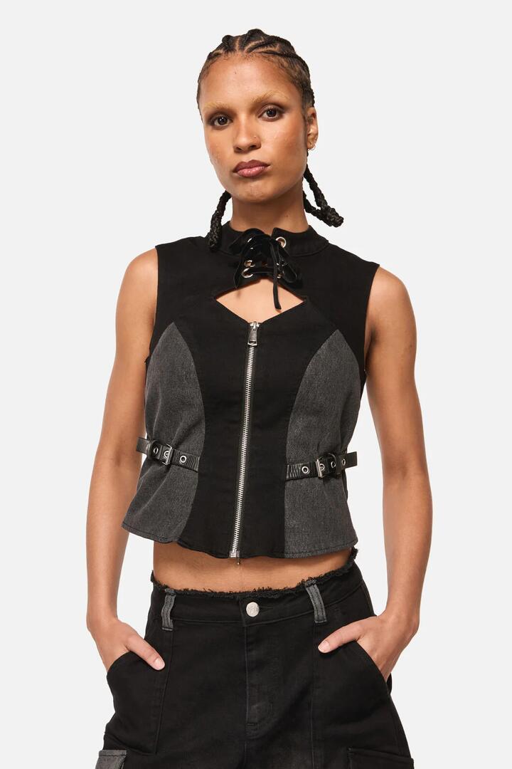 Image of Lingerie. Productname: Vixi Denim Zip Cyber Corset in Black/Grey colour by brand - Black Friday