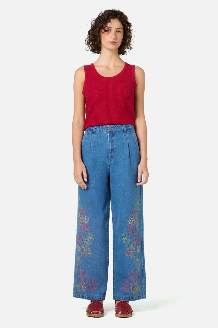Image of Jeans. Product name - Alexa Flower Embroidered Jean in Blue Denim colour by brand - Princess Highway