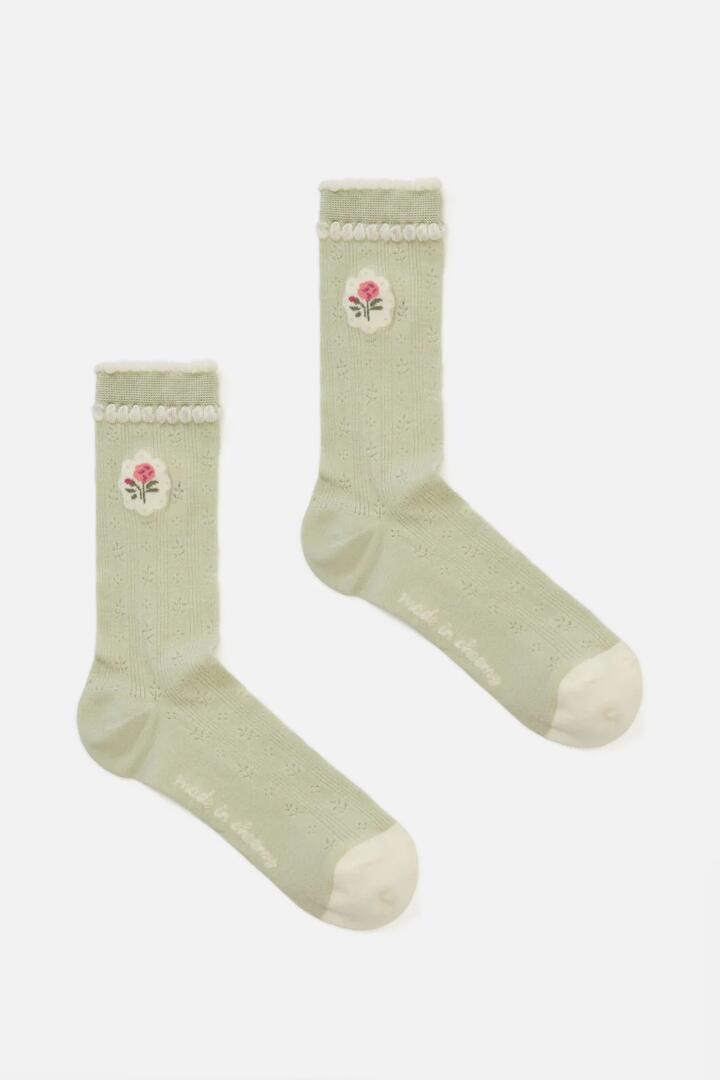 Image of Socks. Productname: Pointelle and Floral Socks in Sage colour by brand - Princess Highway