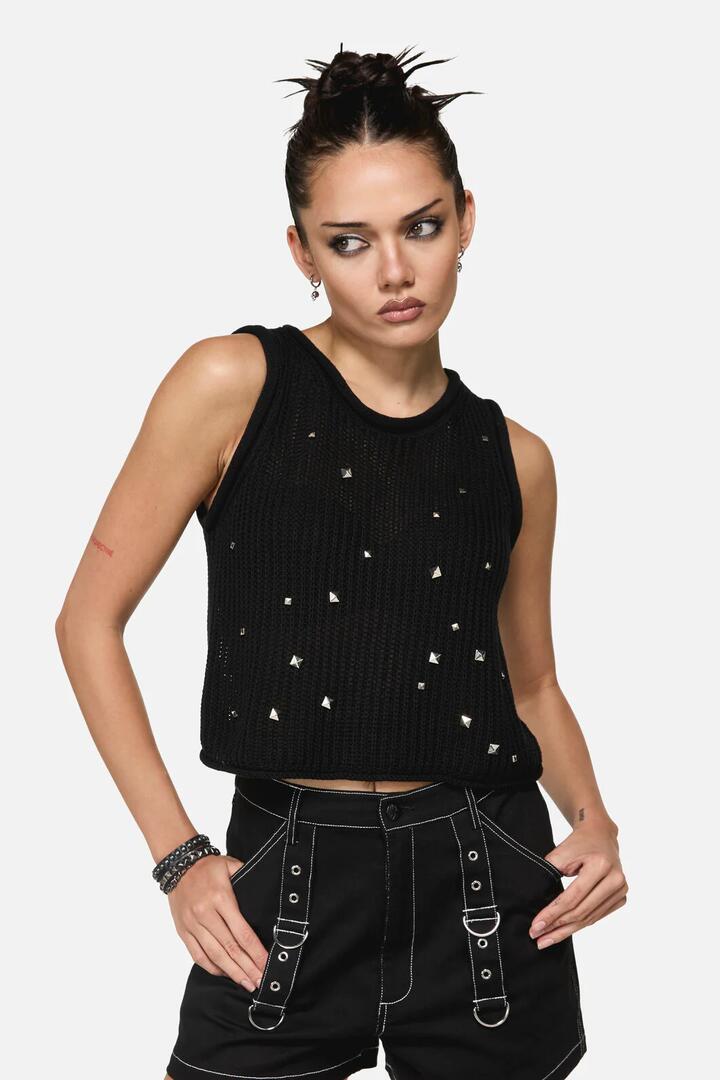 Image of Coats & Jackets. Productname: Envy Stud Punk Knit Vest in Black colour by brand - Black Friday