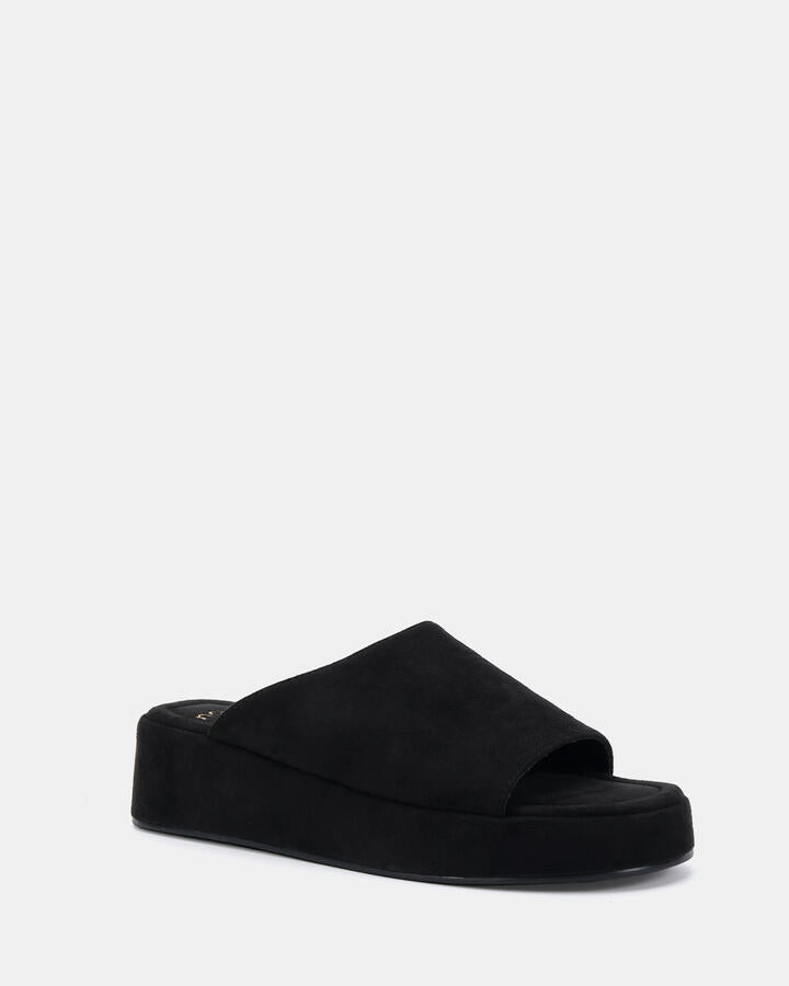 Image of Sandals. Product name - Yoga Black Suede Wedge Sandals in Black colour by brand - Novo