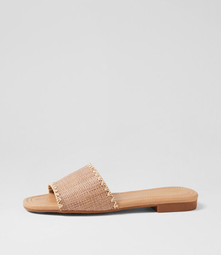 Image of Slippers. Productname: Goodo Coffee Synthetic Raffia Slides in COFFEE colour by brand - MIDAS
