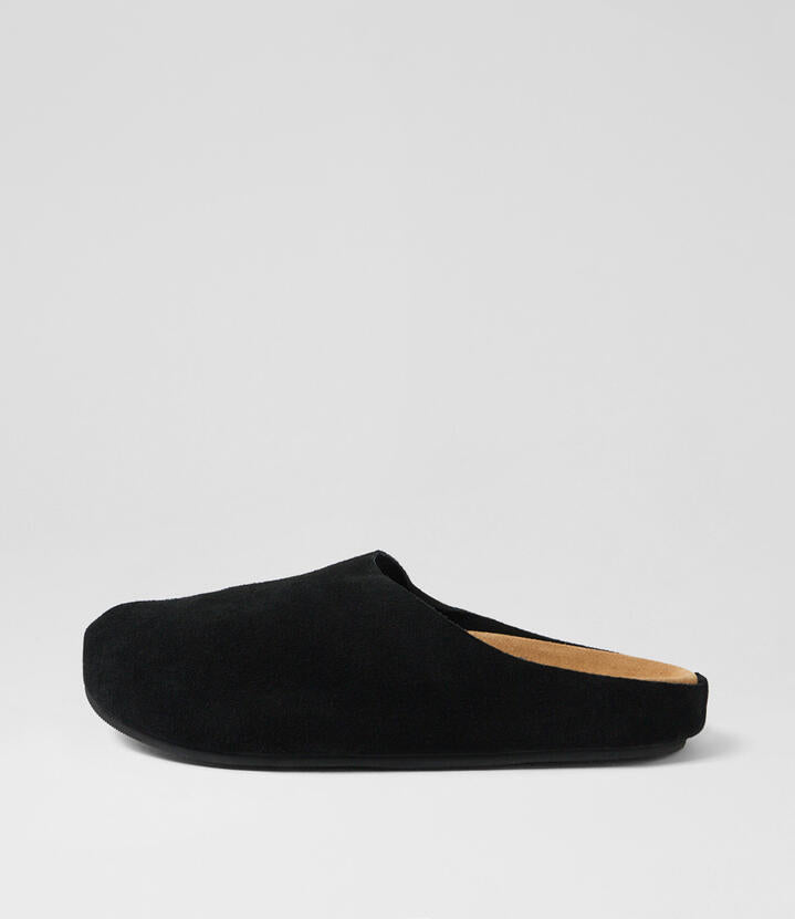 Image of Sandals. Productname: Devena Black Suede Mules in Black colour by brand - MOLLINI