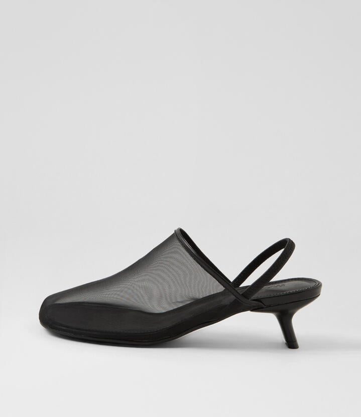 Image of Heels. Productname: Ican Black Mesh Leather Heels in BLACK colour by brand - MOLLINI