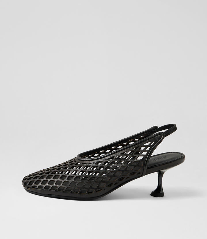 Image of Heels. Productname: Atuned Black Leather Heels in Black colour by brand - MOLLINI