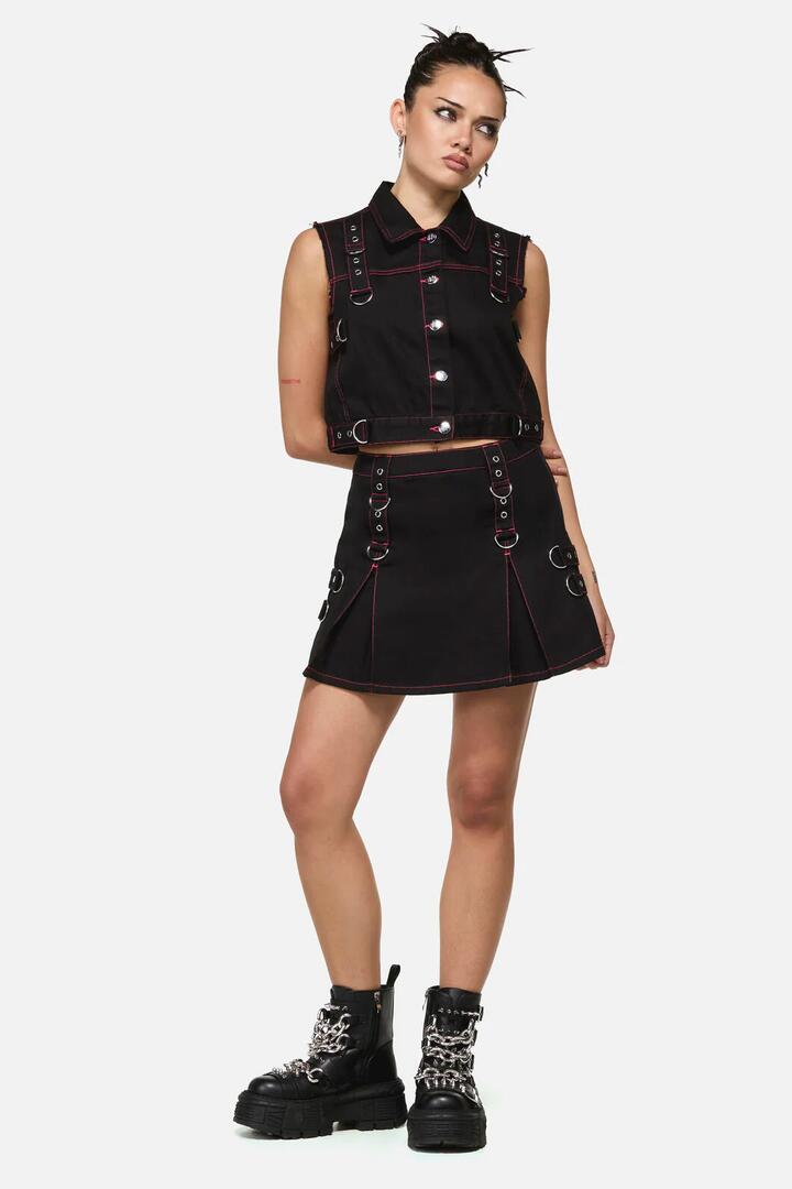 Image of a model wearing Skirts. Product name - Curse Grunge Skort in Black colour by brand - Black Friday