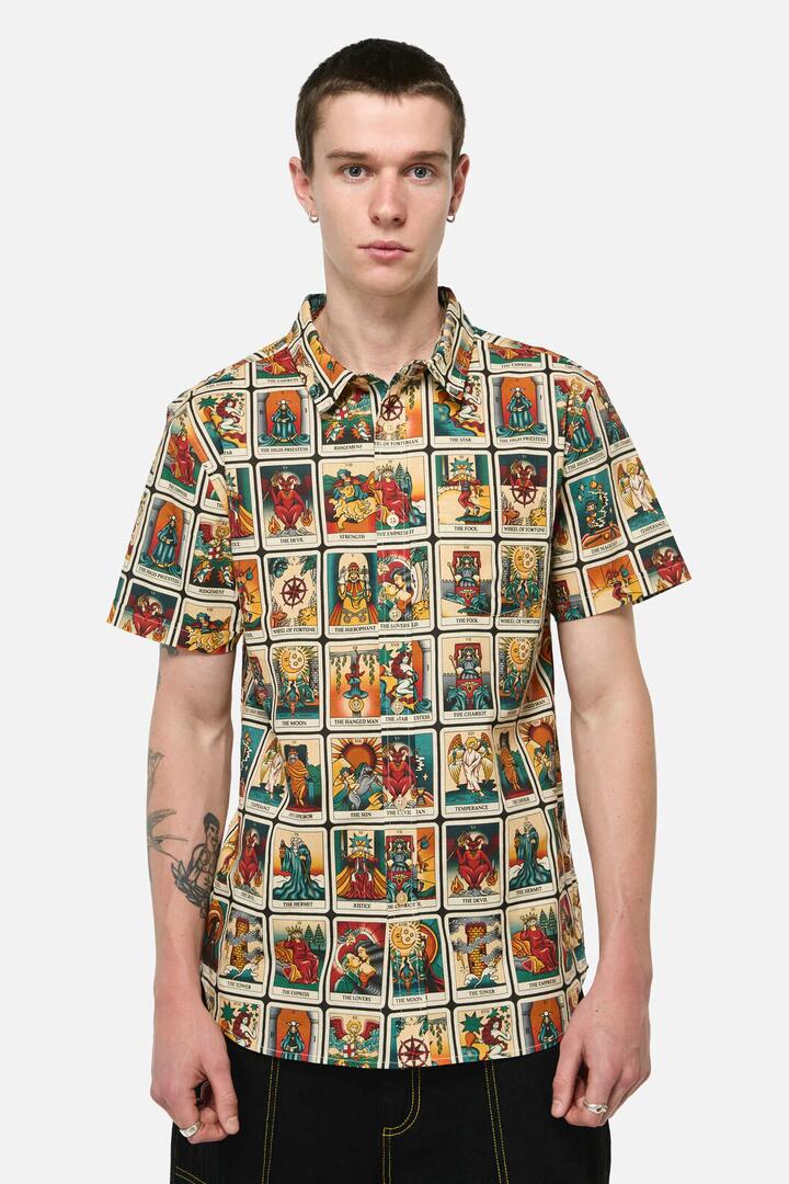 Image of Shirts. Product name - Tarot Print Goth SS Shirt in Multi colour by brand - Dangerfield
