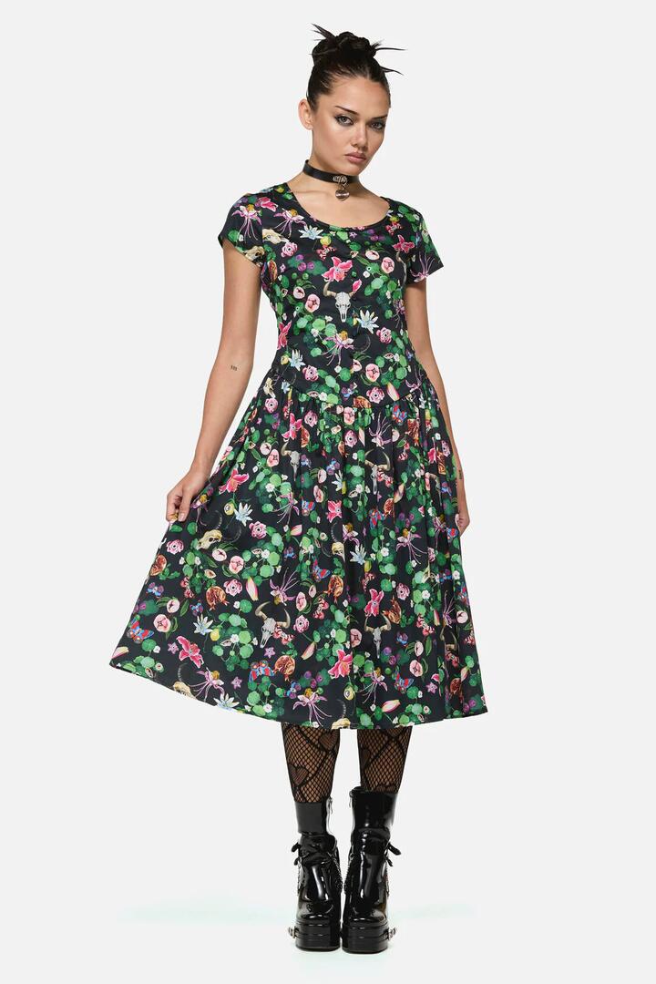 Image of Dresses. Product name - See No Evil Print Midi Dress in Multi colour by brand - Black Friday