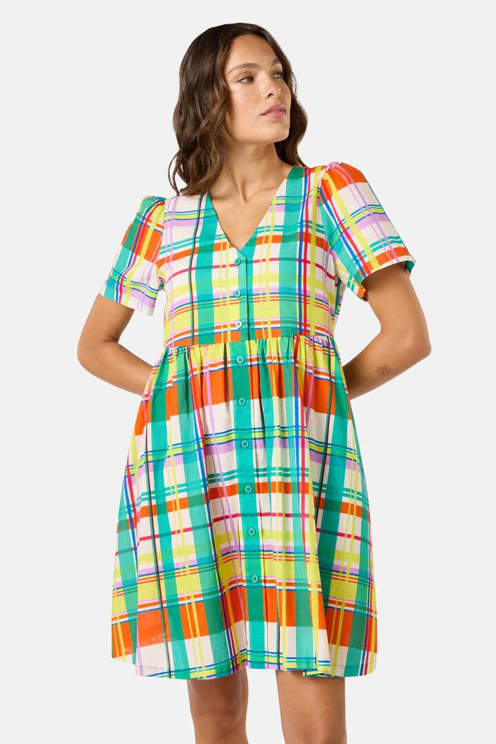 Image of Dresses. Product name - Geo Pop Check Smock Dress in Print colour by brand - Gorman