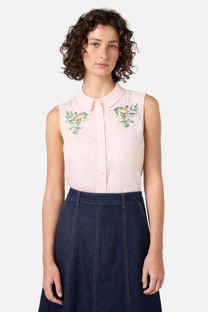 Image of Shirts. Product name - Robin Embroidered Sweet Shirt in Pink colour by brand - Princess Highway