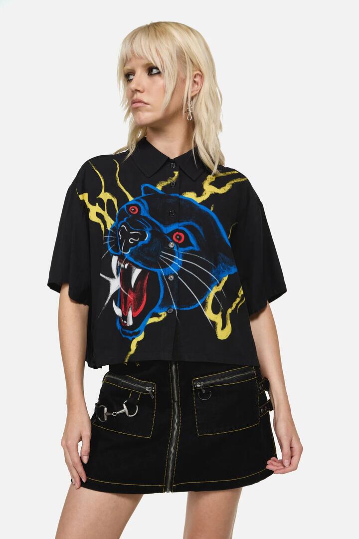 Image of Blouses. Productname: Rawr Punk Print Blouse in Black colour by brand - Dangerfield