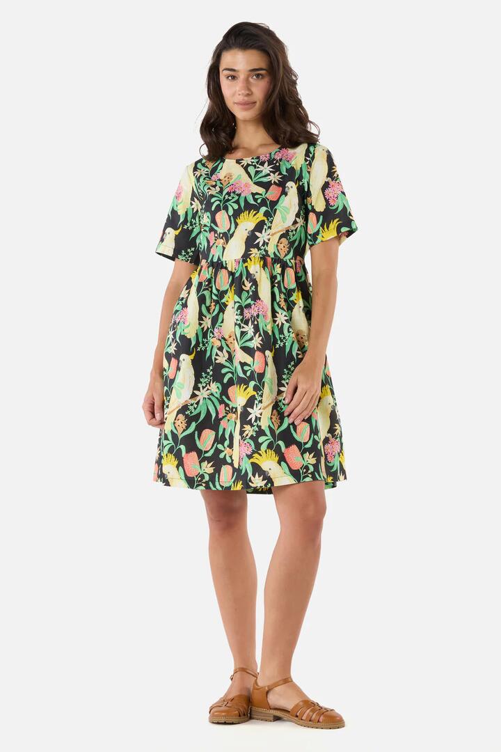 Image of Dresses. Product name - Cockatoo & Flora Smock Dress in Black colour by brand - Princess Highway