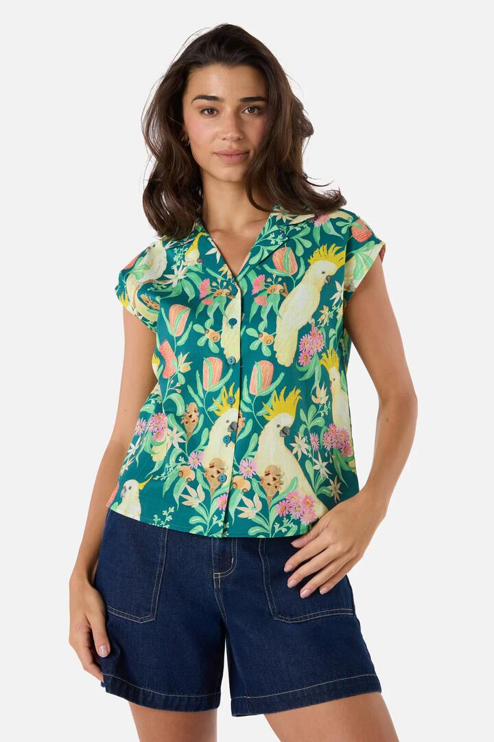 Image of Blouses. Product name - Cockatoo & Flora Blouse in Teal colour by brand - Princess Highway