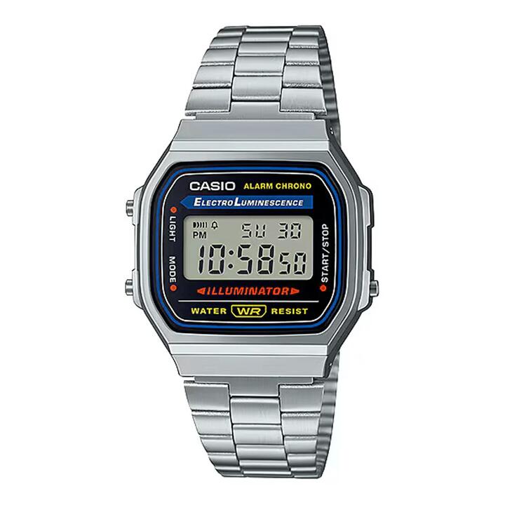 Image of Watches. Productname: Casio Vintage Digital Silver Tone Watch A168WA-1W in Watch colour by brand - Casio