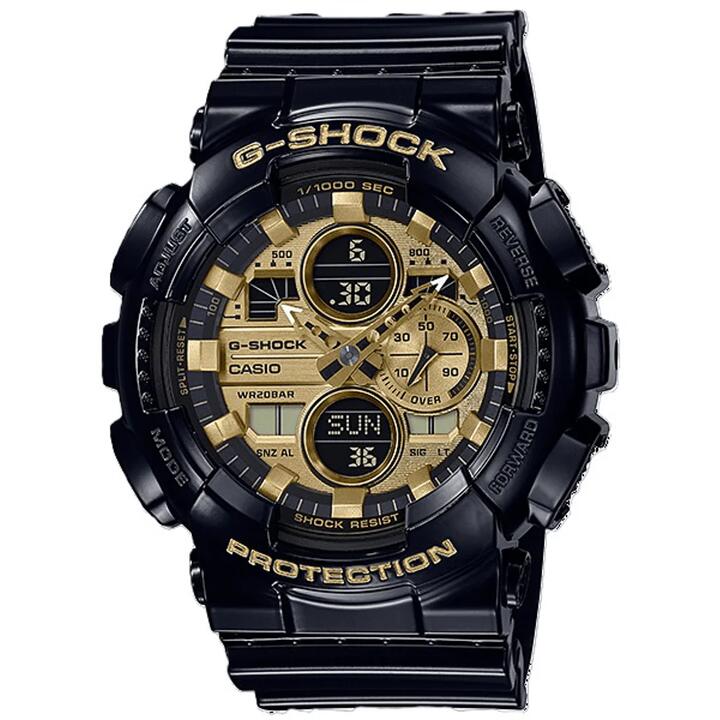 Image of Watches. Productname: Casio G-Shock Analog-Digital Black and Gold Watch GA140GB-1A1 in Watch colour by brand - Casio G Shock